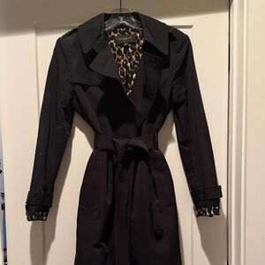Ann Taylor Black Trench Coat with Leopard Lining